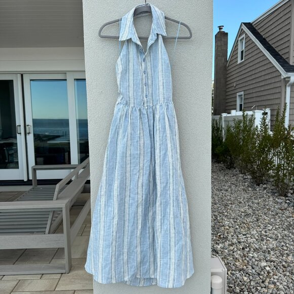 NWT Reformation Tace Linen Midi Dress Corsica Stripe Blue White 2 - Picture 7 of 12